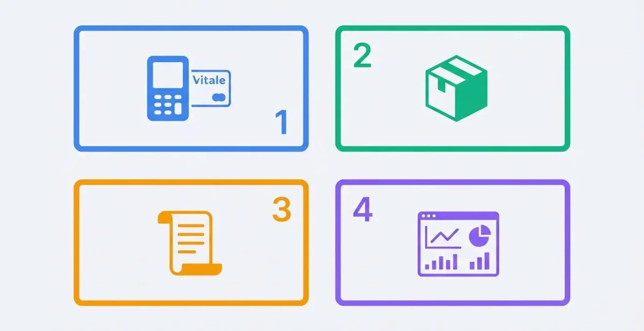 Les quatre grandes catégories de fonctionnalités d'un logiciel de gestion d'officine